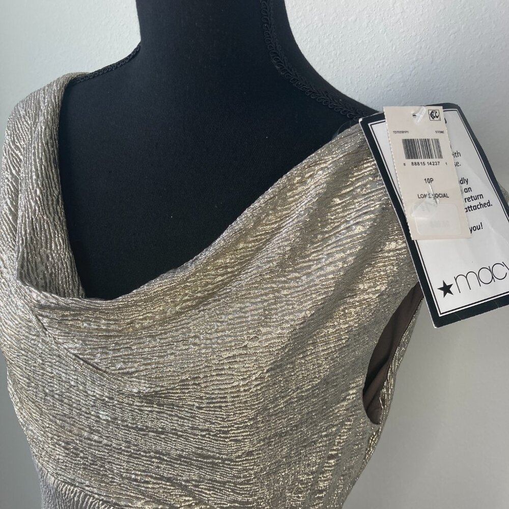 Connected Apparel Gold Maxi Dress with Cowl Neck & Side Slit – Size 10P